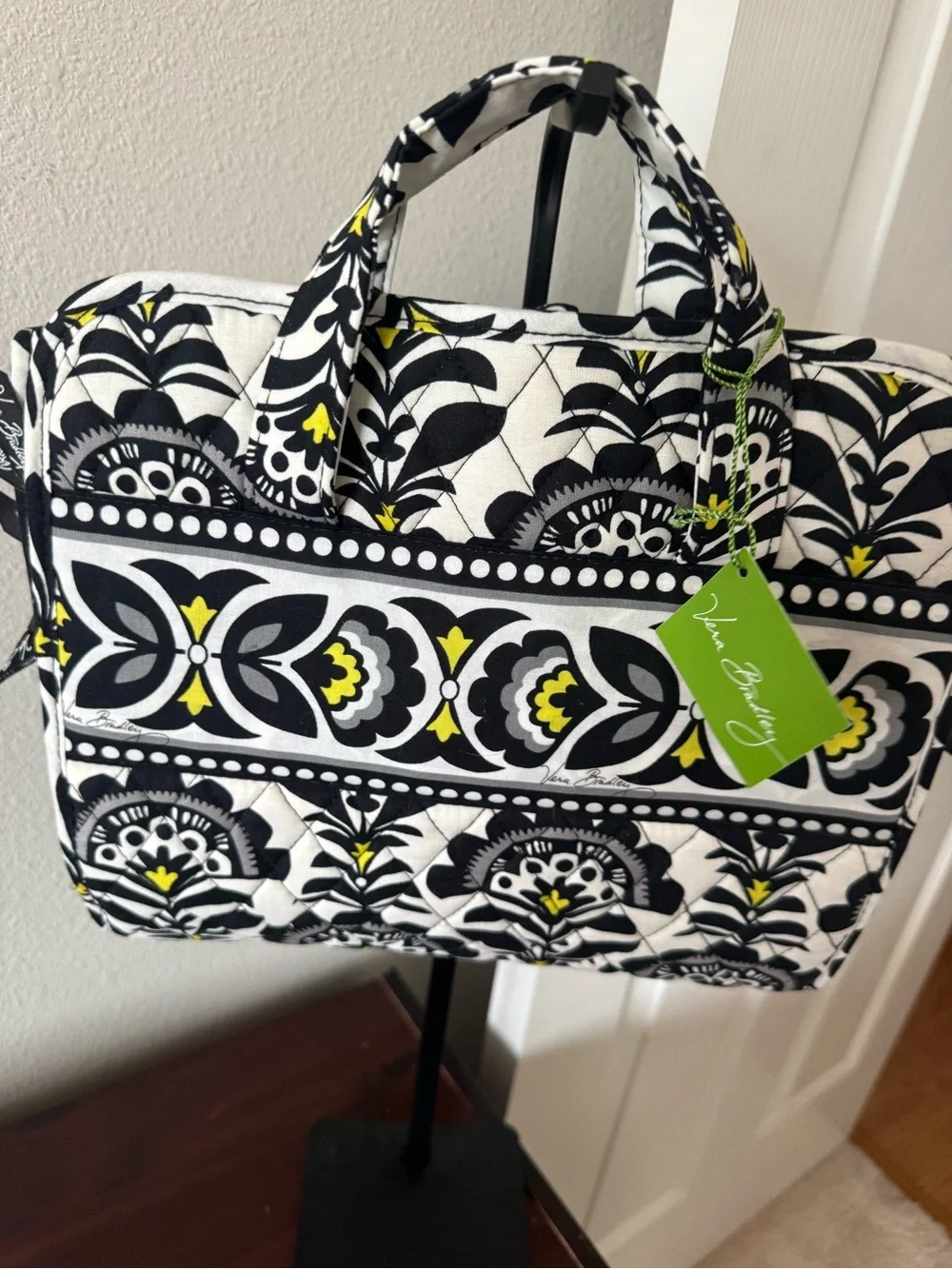 Vera Bradley Black, White & Yellow Quilted Laptop Tote